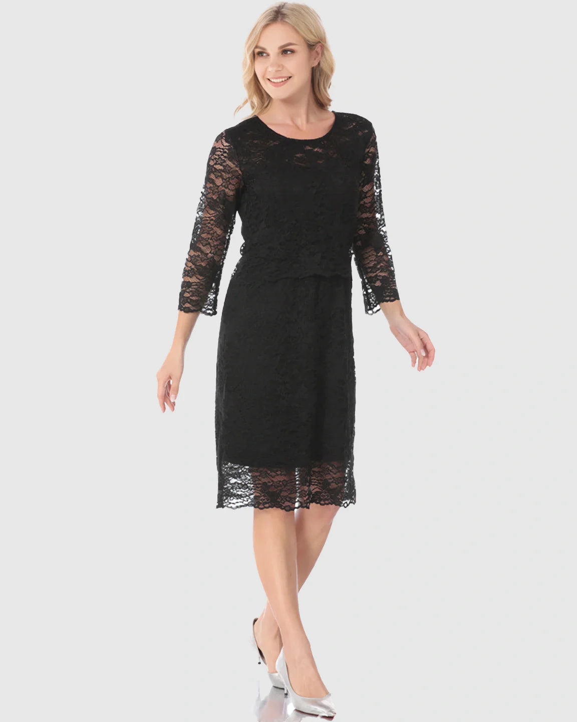 Bump Society – The Nursing Collection: Mid-length Lace Sleeves Maternity & Nursing Dress