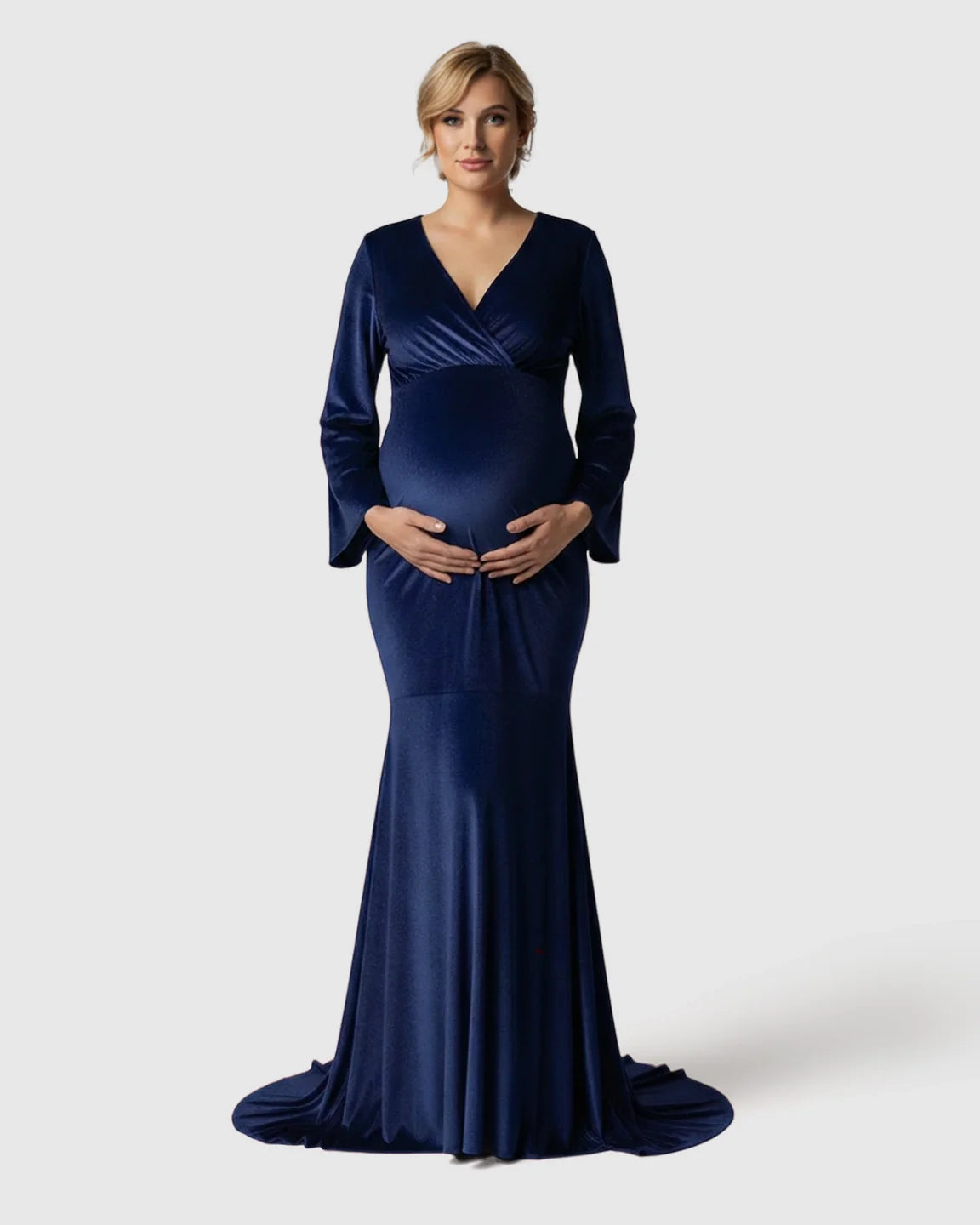 Bump Society – The Comfort Collection: Long-Sleeve Mermaid Train Maternity Photoshoot Gown