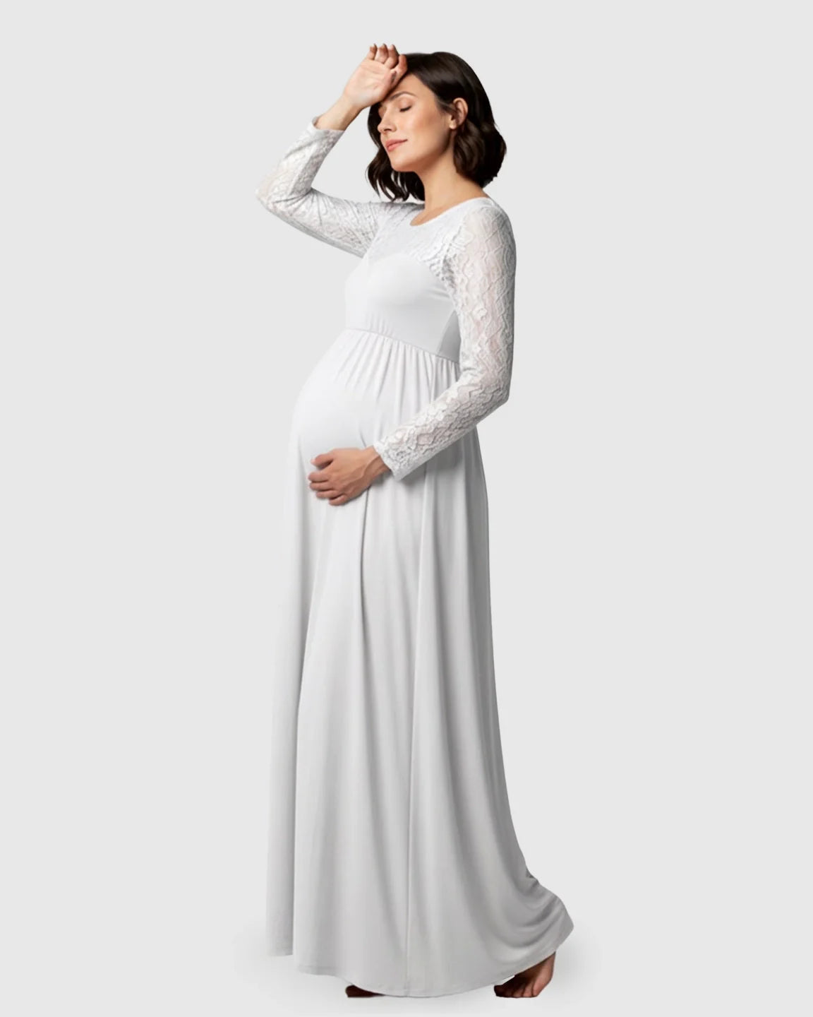 Bump Society – The Comfort Collection: Elegant Lace Floor-Length Maternity Photoshoot Dress