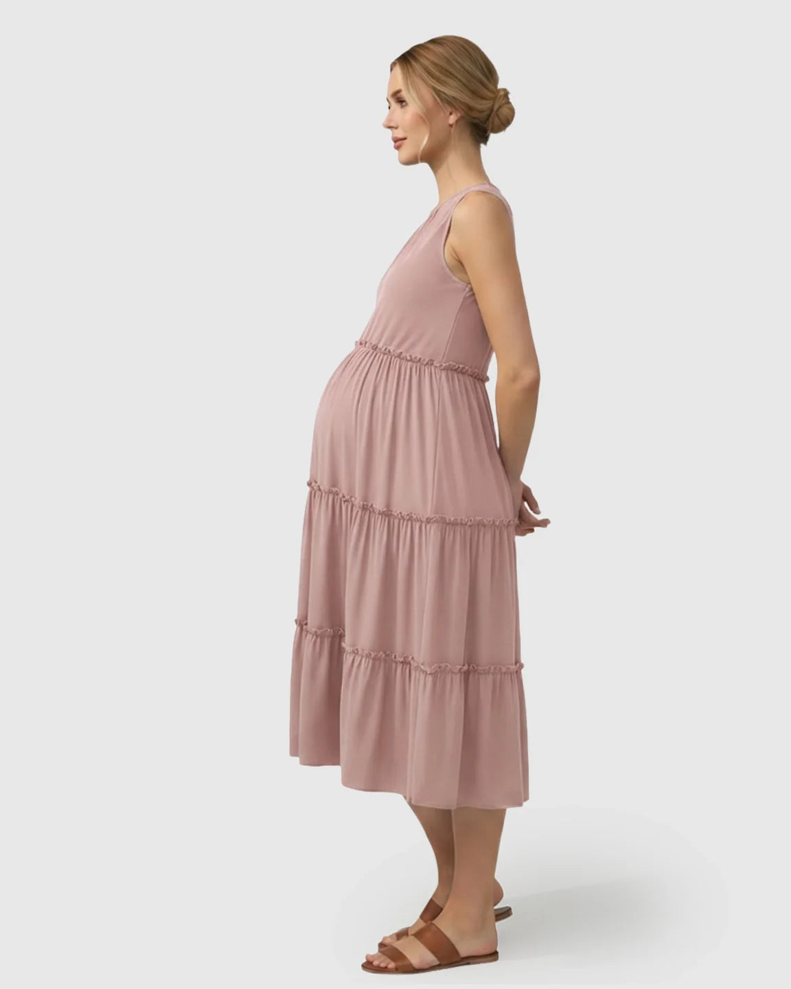 Bump Society – The Comfort Collection: Tiered Ruffle Skirt Casual Maternity Midi Dress
