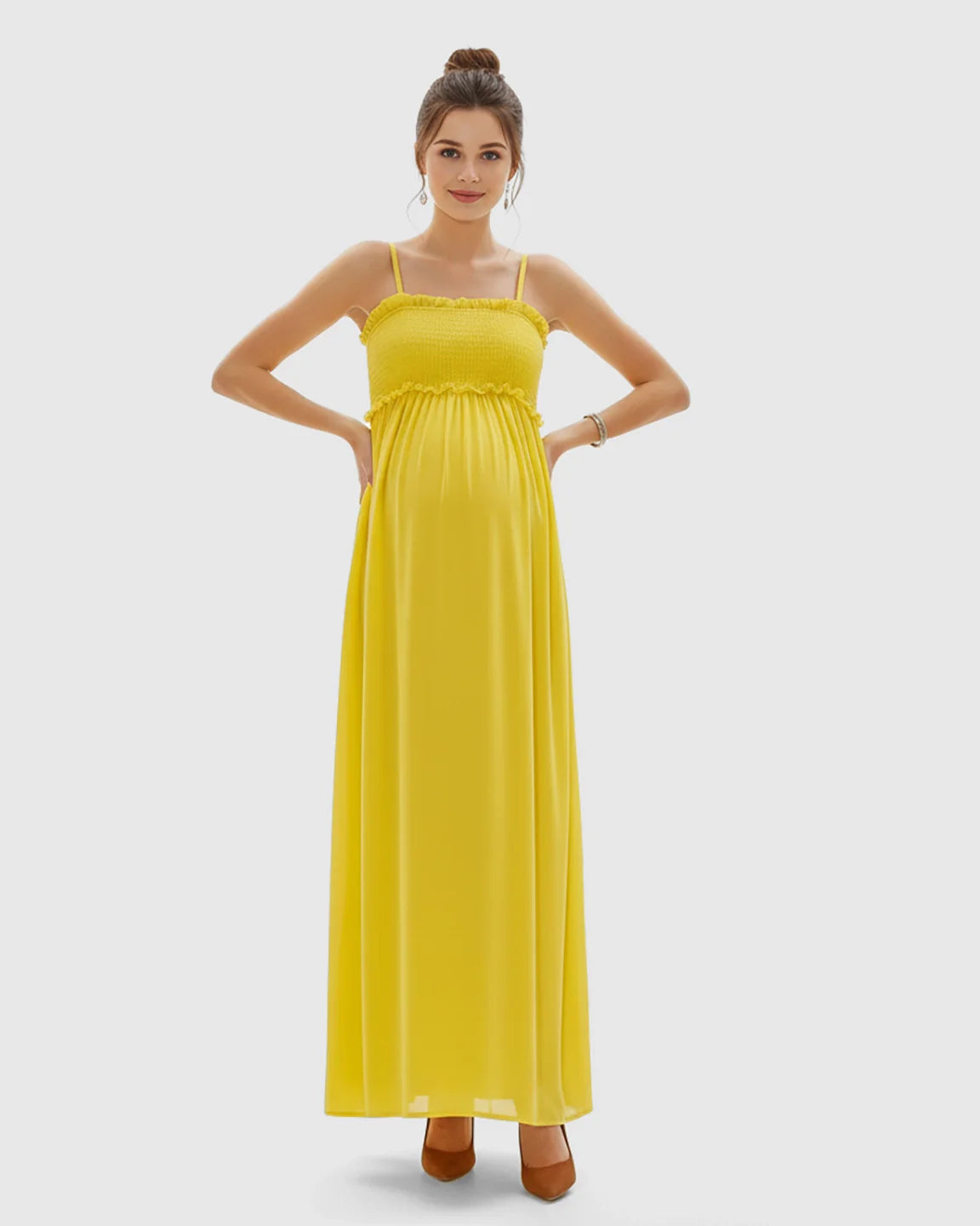 Bump Society – The Comfort Collection: Shirred Spaghetti A-Line Maternity Maxi Dress
