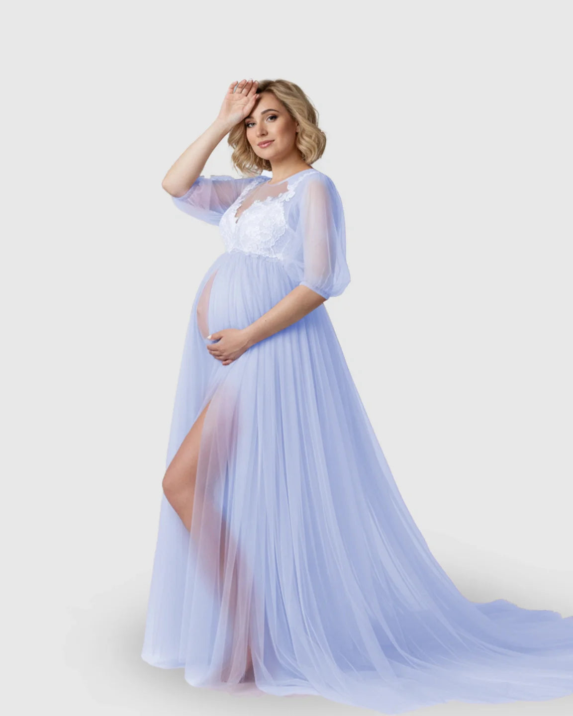 Bump Society – The Comfort Collection: Tulle Lace Swing Trail Maternity Photoshoot Dress