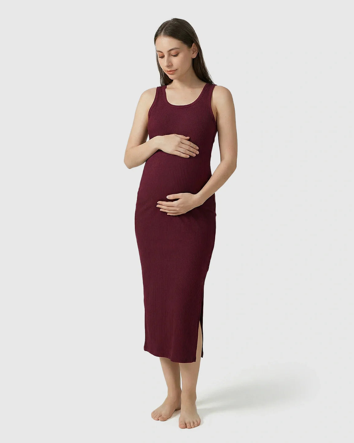 Bump Society – The Comfort Collection: Ribbed Knit Tank Style Maternity Midi Dress