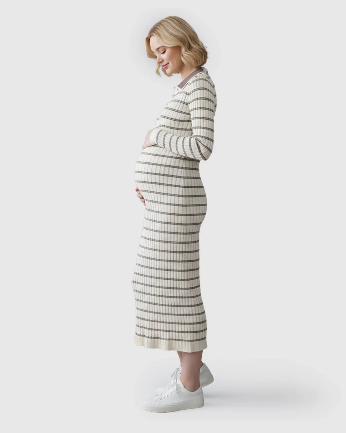 Bump Society – The Comfort Collection: Contrast Collared Casual Maternity Midi Dress