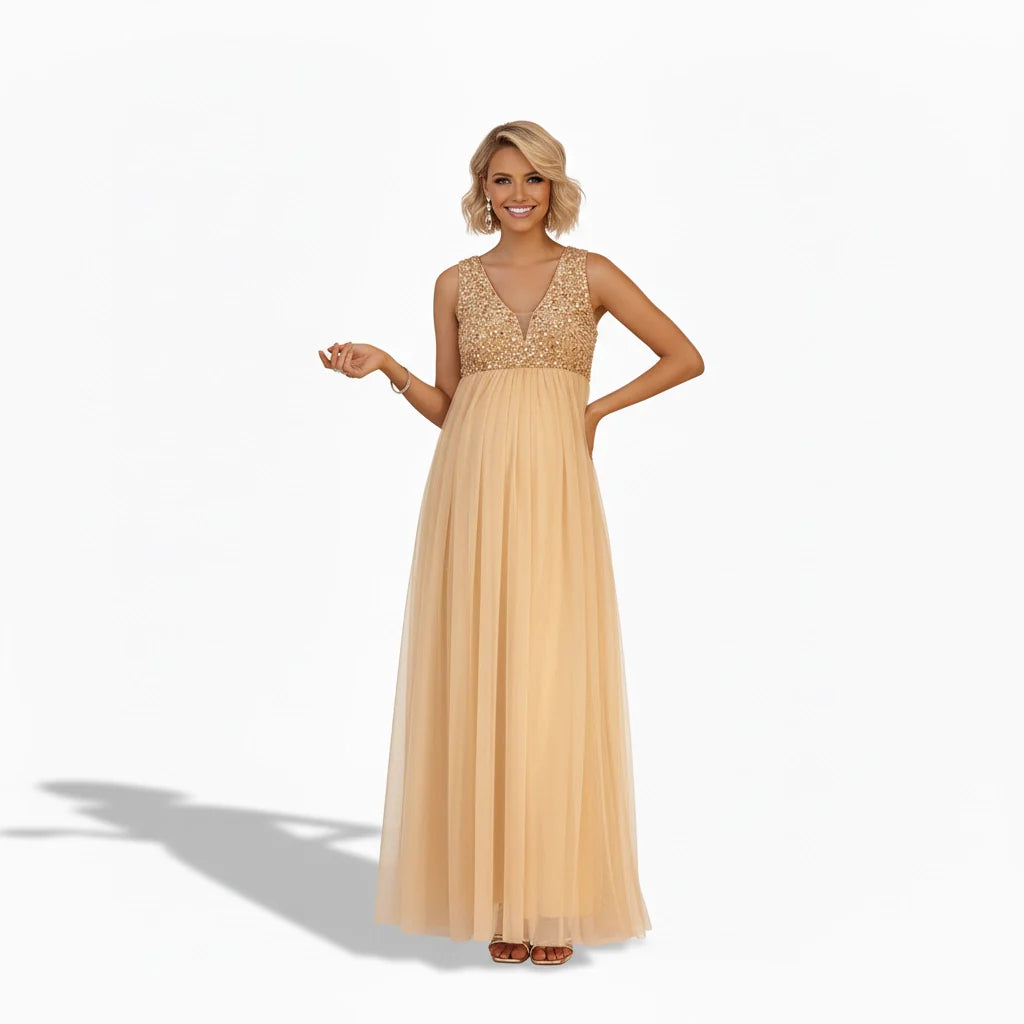 Bump Society – The Comfort Collection: Sequin Bodice Empire Waist Maternity Maxi Dress