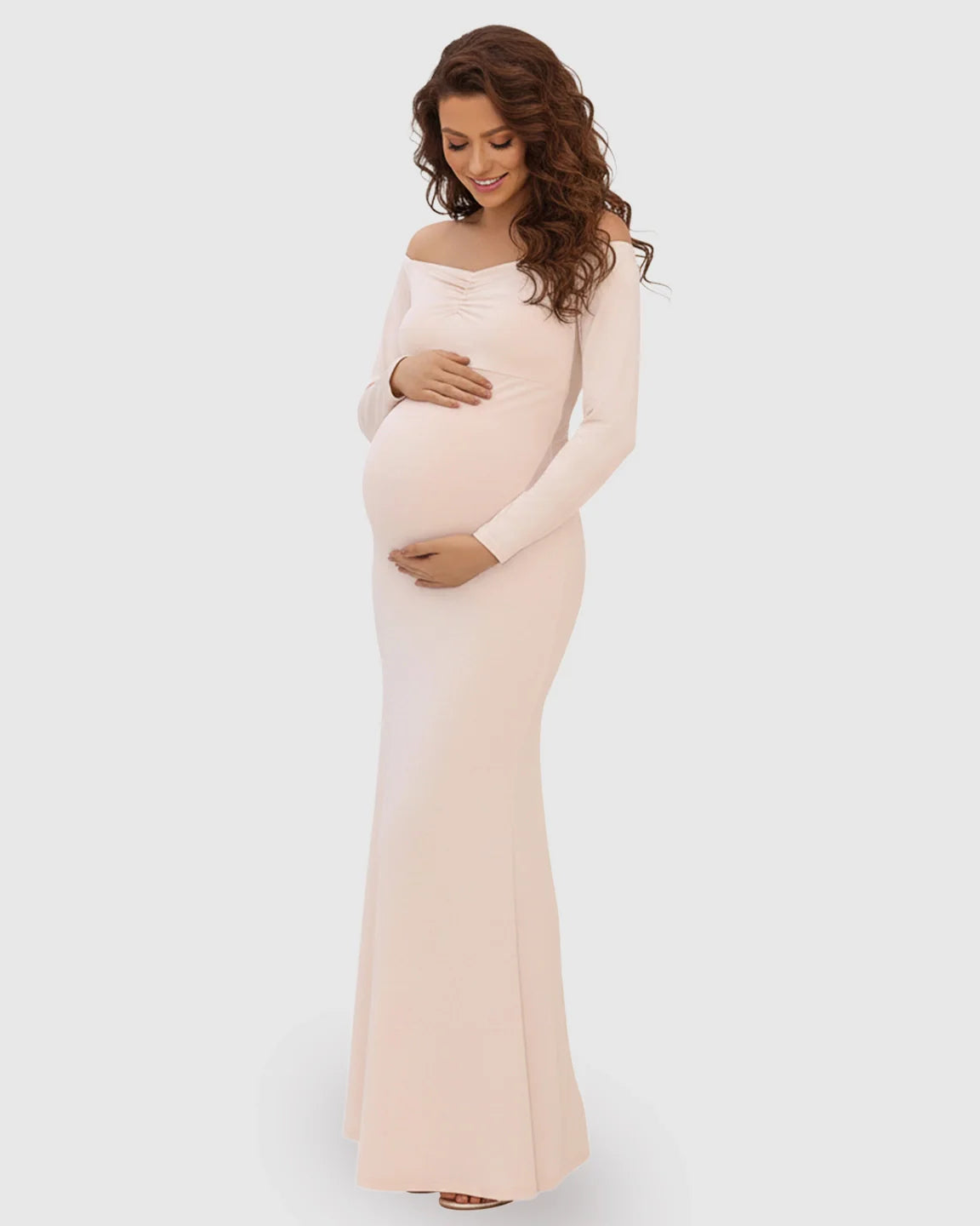 Bump Society – The Comfort Collection: Off-Shoulder Fitted Bodice Maternity Maxi Dress