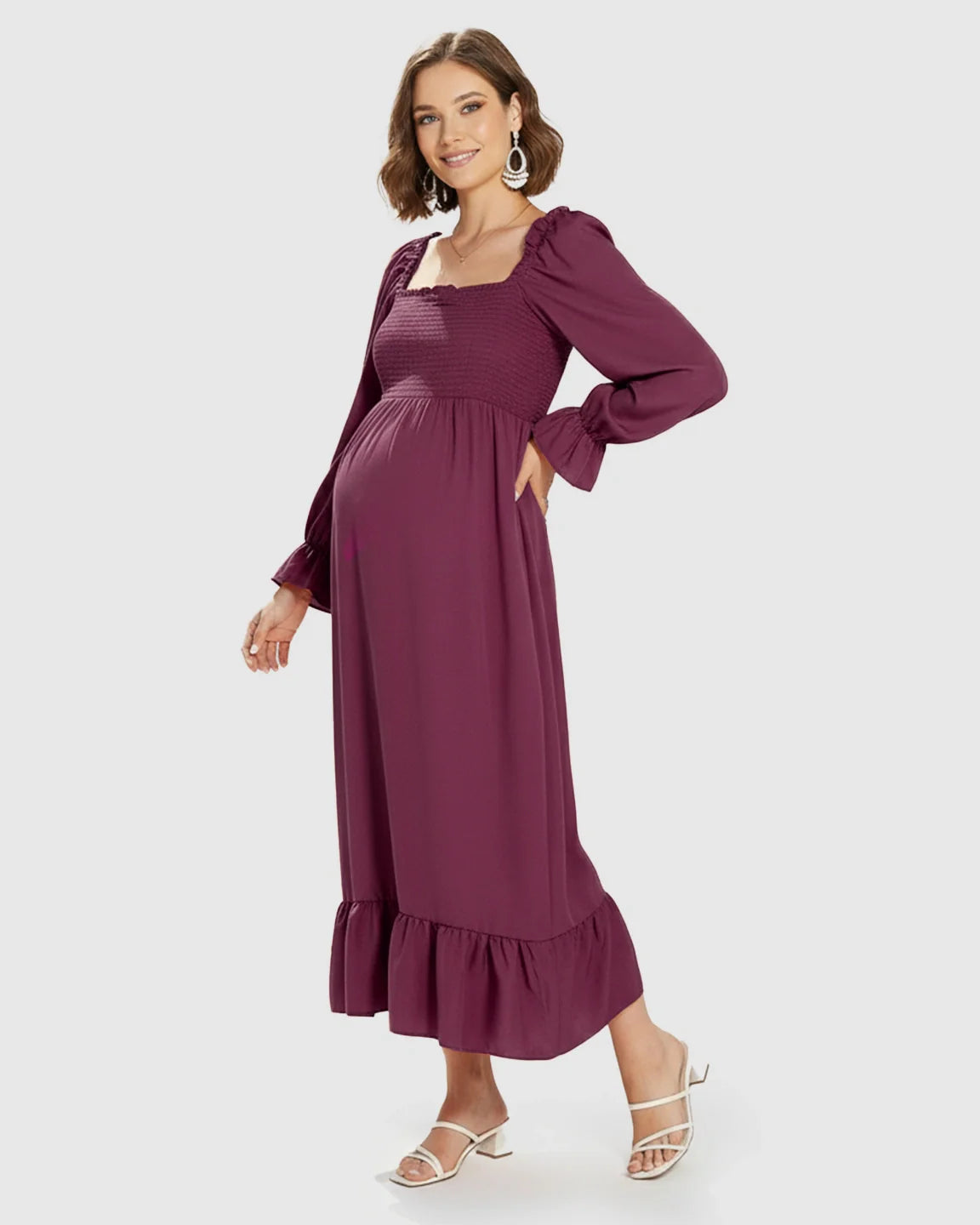 Bump Society – The Comfort Collection: Bishop Sleeves Retro Elegant Maternity Maxi Dress