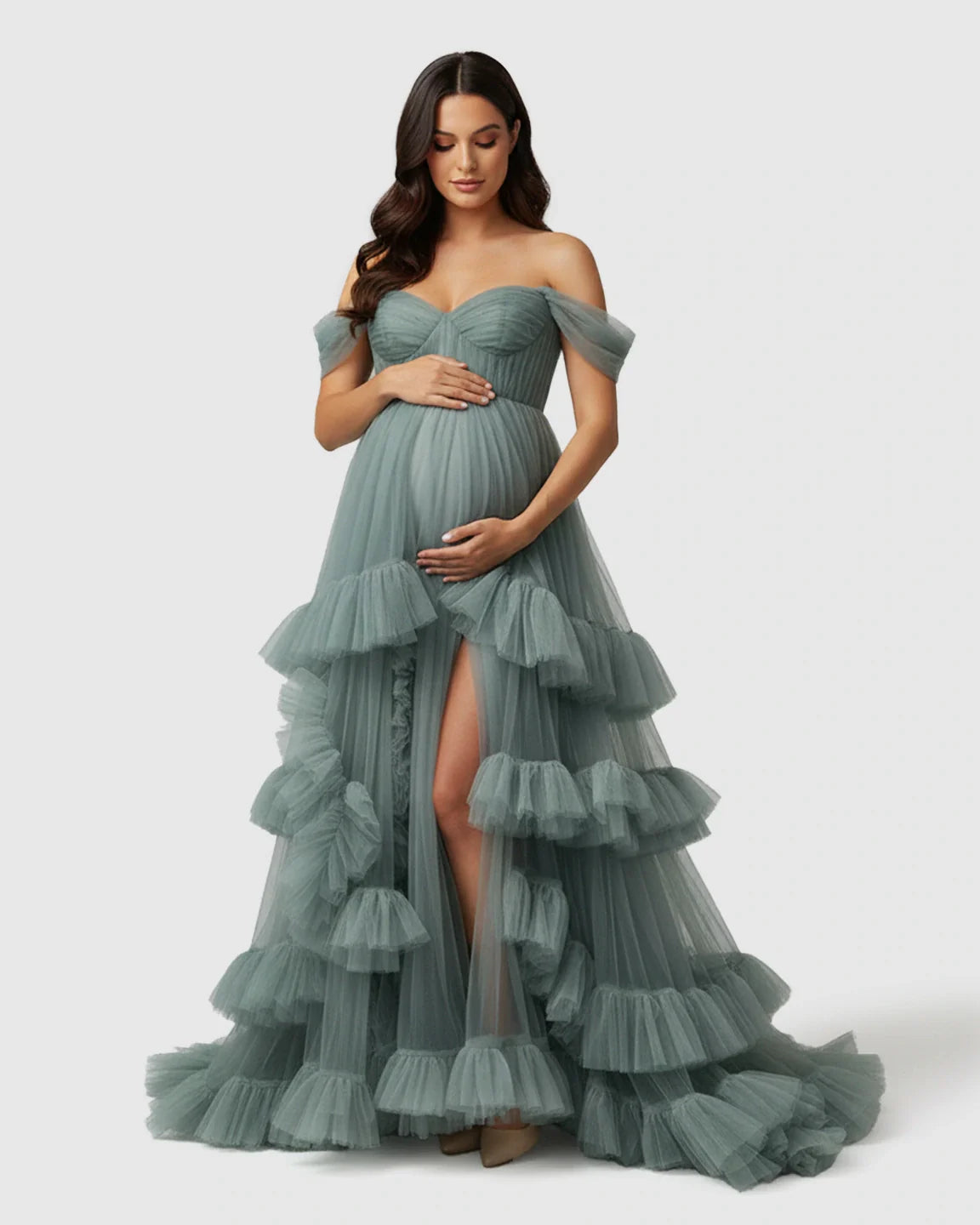 Bump Society – The Comfort Collection: Tiered Ruffle Corset-style Maternity Photoshoot Gown