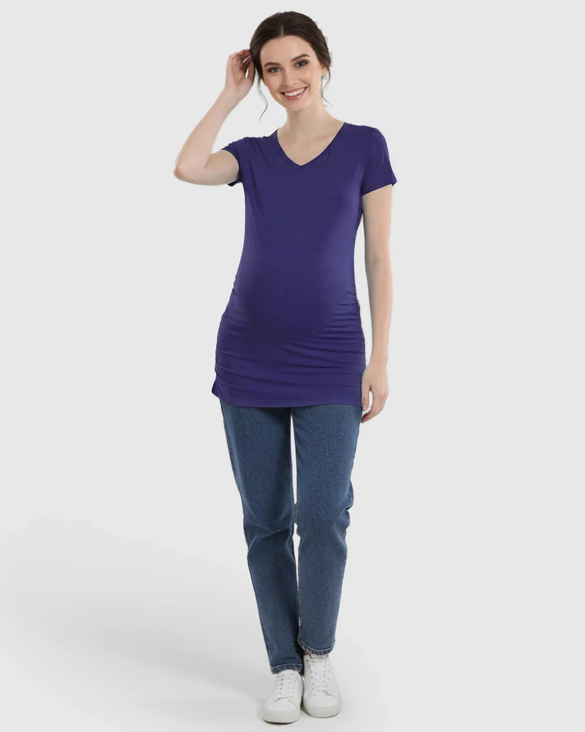 Bump Society – The Comfort Collection: Short Sleeve Ruched Slim Fit Maternity Top