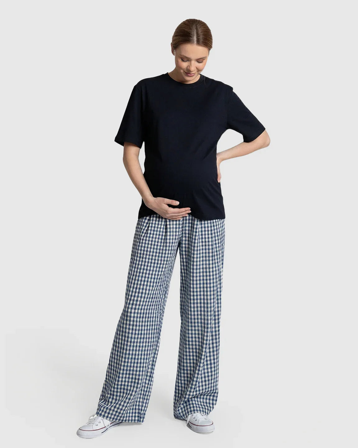 Bump Society – The Comfort Collection: Plaid Print Wide Leg Maternity Trousers