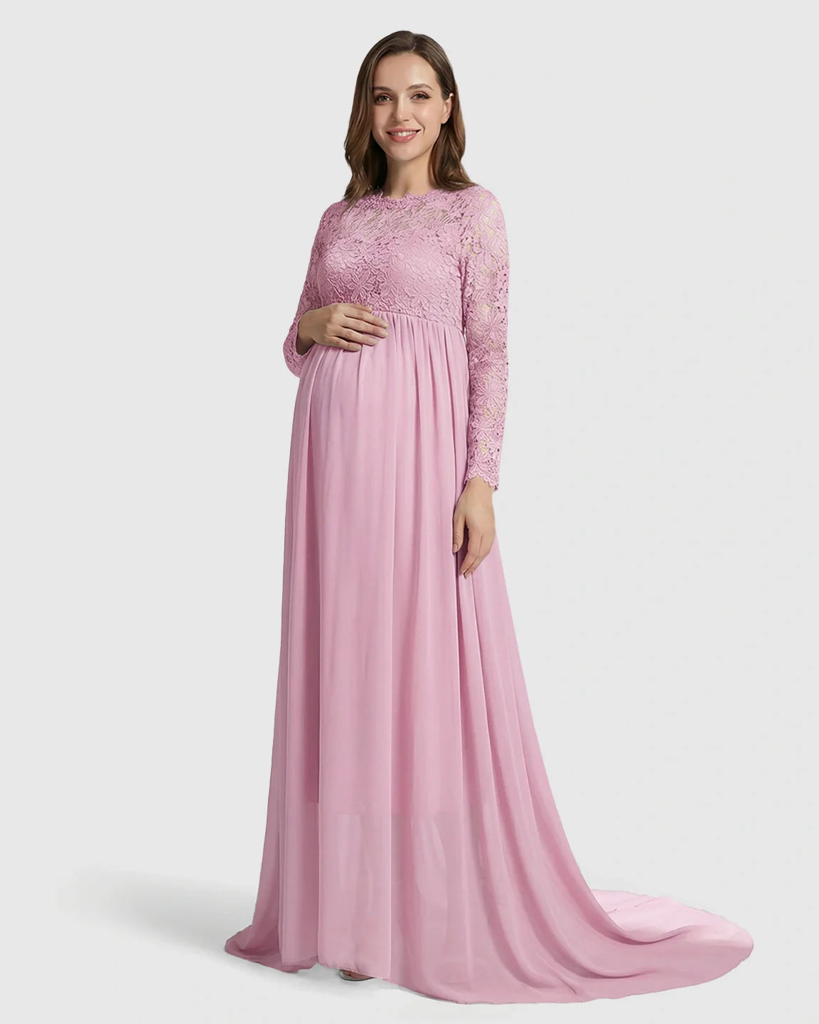 Bump Society – The Comfort Collection: Lace Bodice Trailing Skirt Maternity Photoshoot Gown