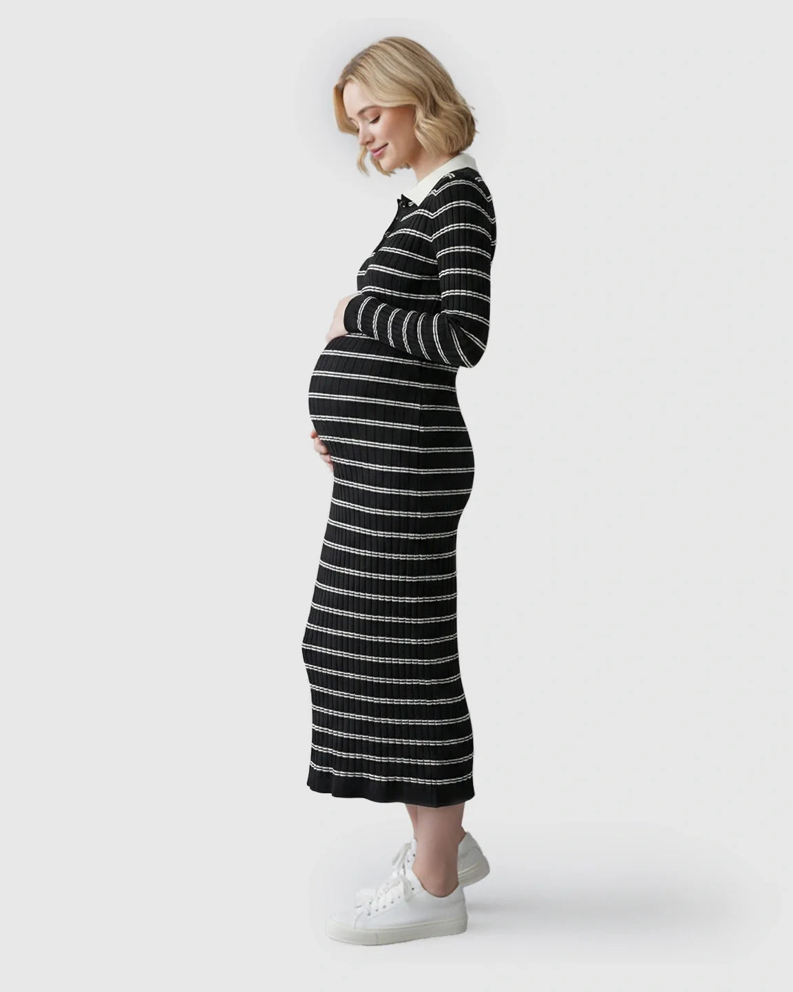 Bump Society – The Comfort Collection: Contrast Collared Casual Maternity Midi Dress