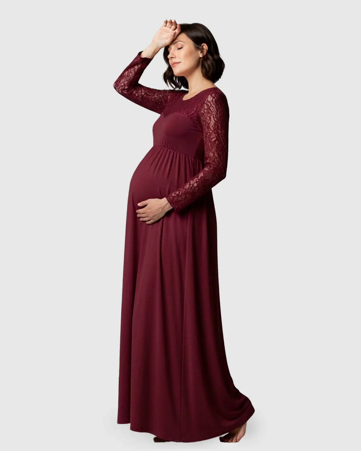 Bump Society – The Comfort Collection: Elegant Lace Floor-Length Maternity Photoshoot Dress
