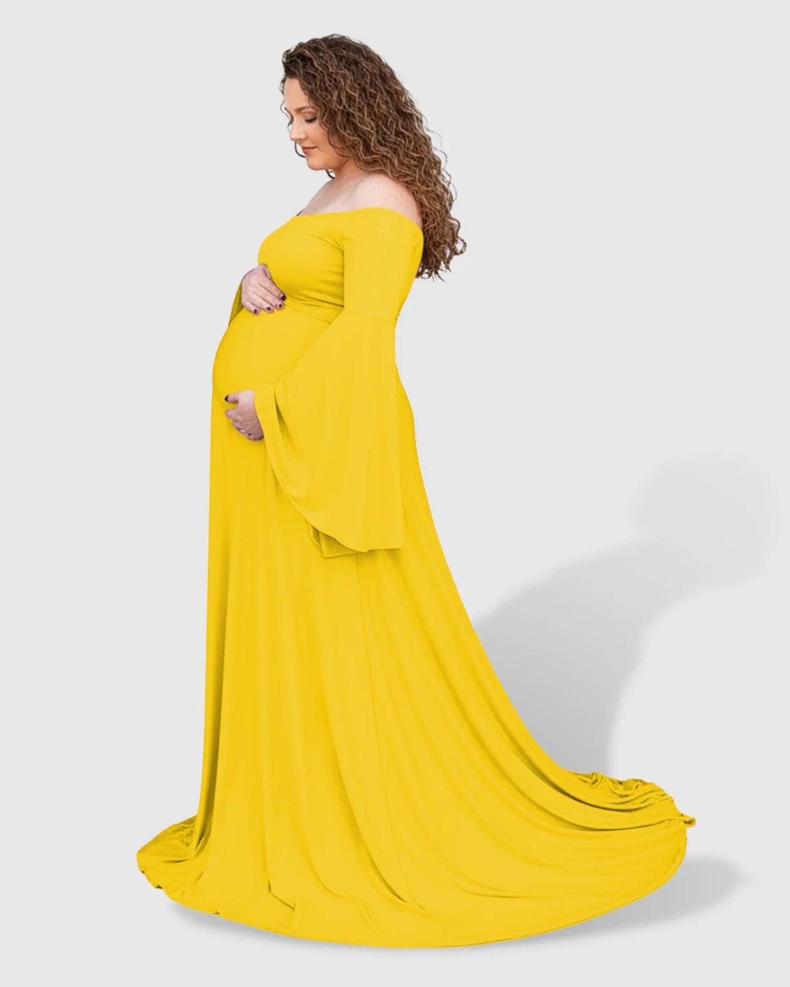 Bump Society – The Comfort Collection: Off-Shoulder Bell Sleeve Boho Maternity Photoshoot Maxi Dress