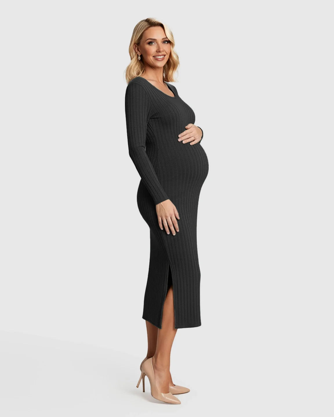 Bump Society – The Comfort Collection: Ribbed Knit Casual Maternity Midi Dress