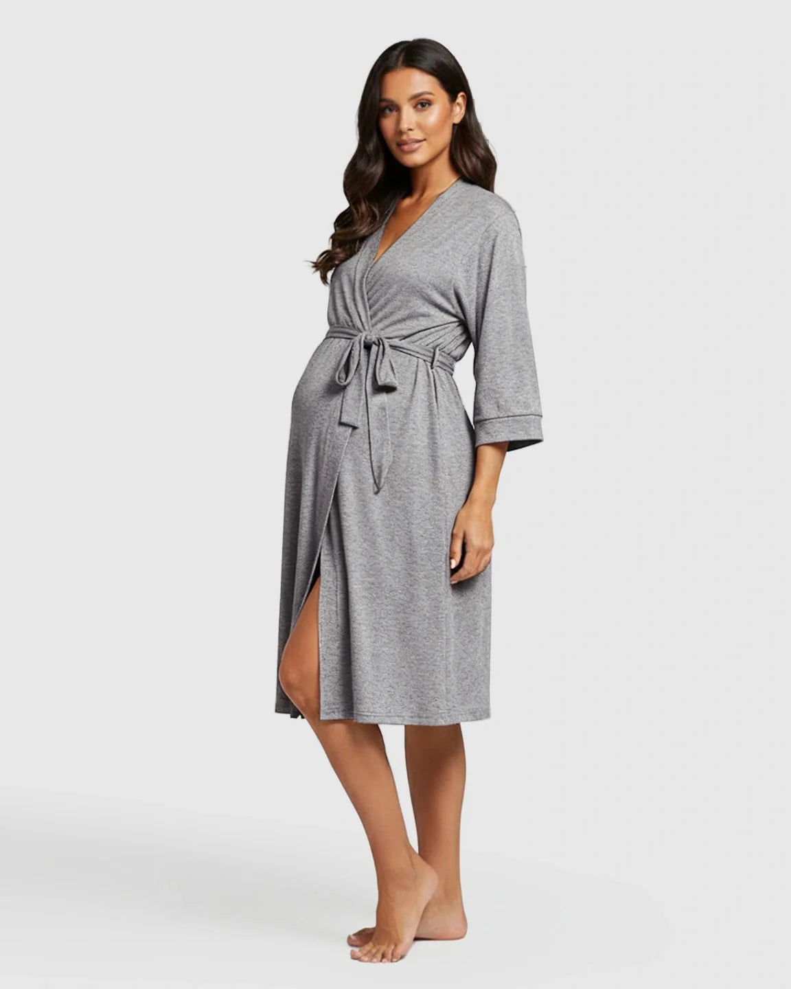 Bump Society – The Comfort Collection: Soft Knit Mid Length Sleeves Maternity Postpartum Robe