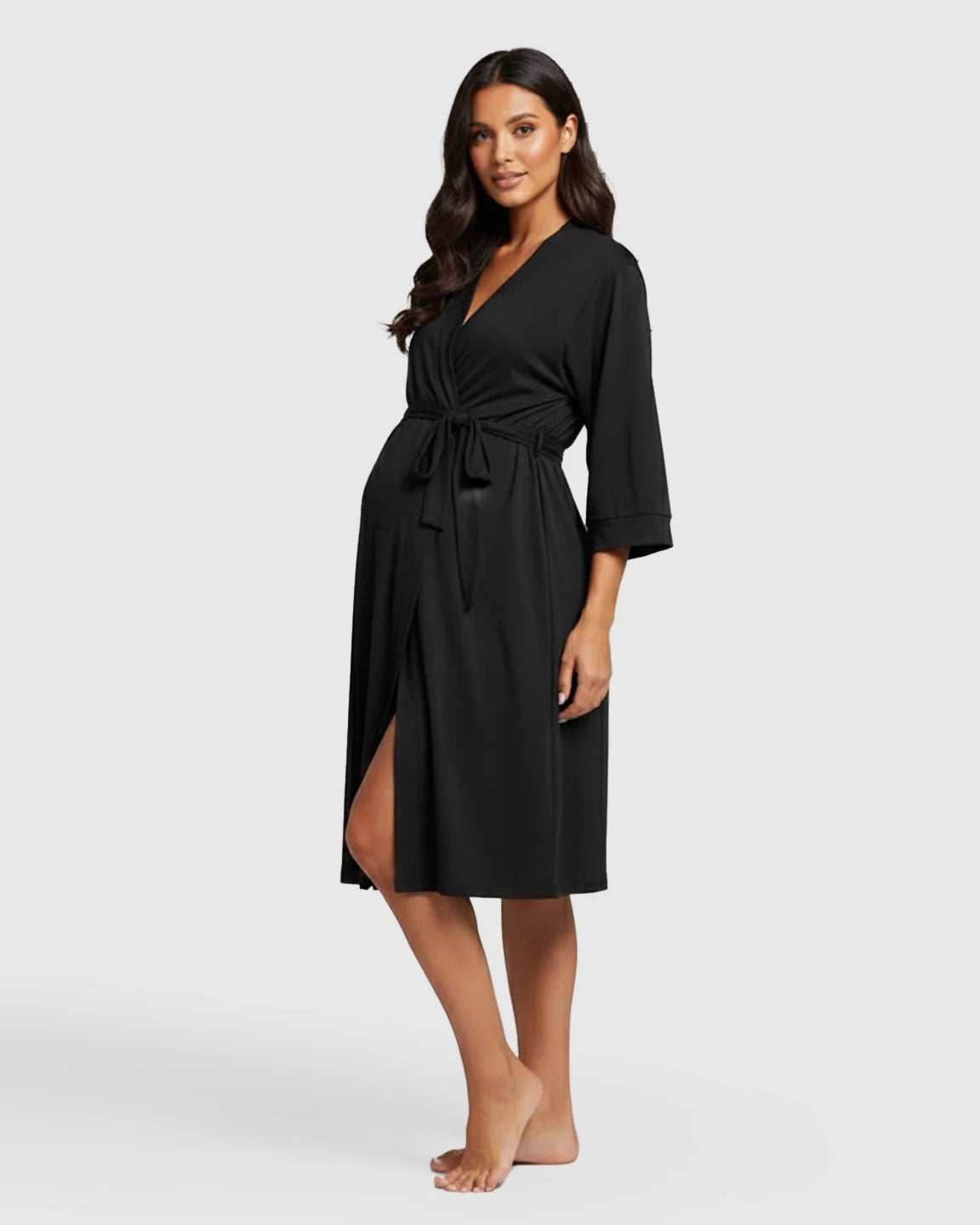 Bump Society – The Comfort Collection: Soft Knit Mid Length Sleeves Maternity Postpartum Robe