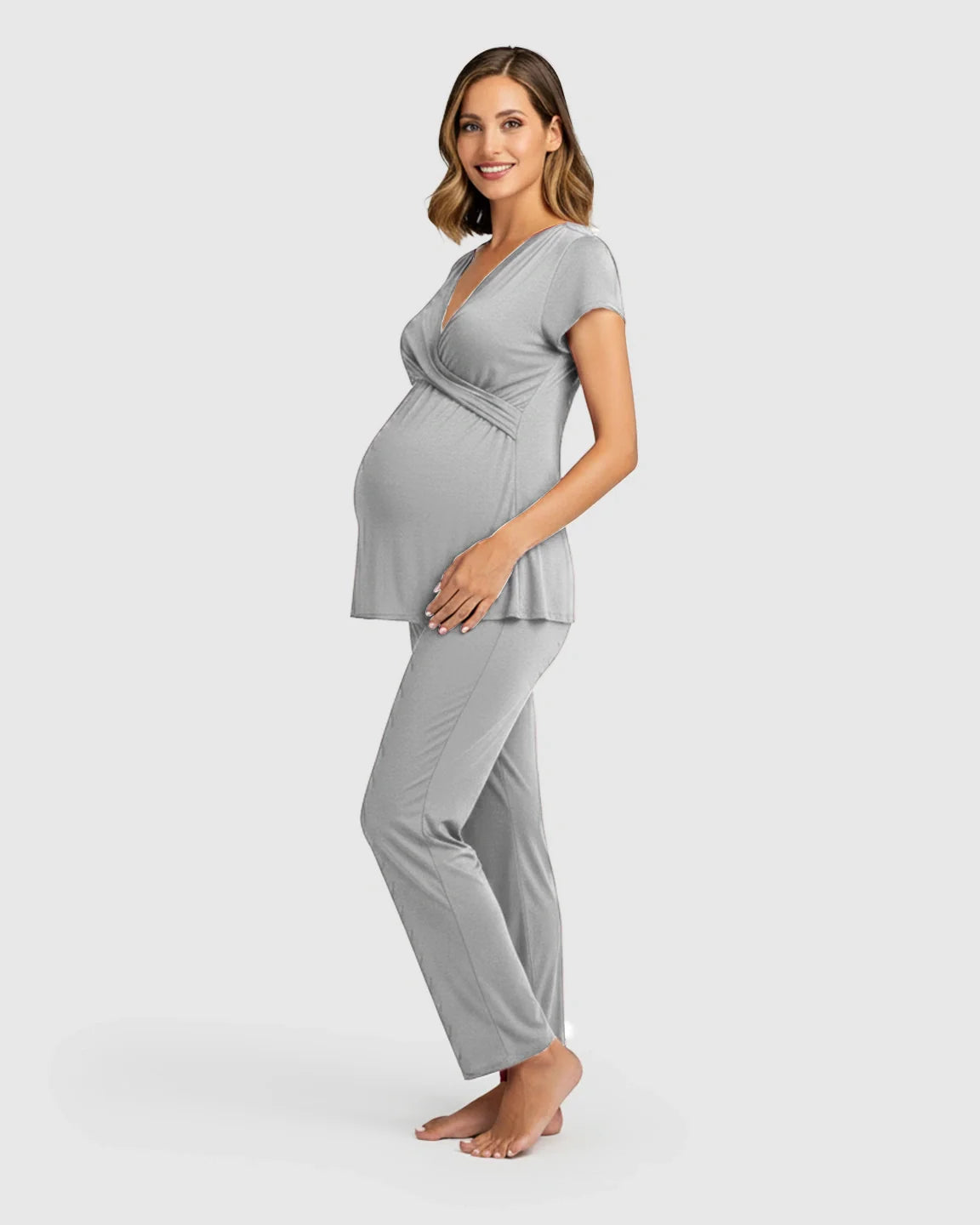 Bump Society – The Nursing Collection: Wrap V Neck Maternity Nursing Loungewear Set