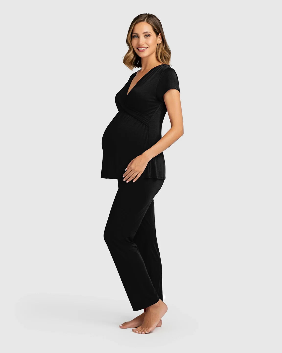 Bump Society – The Nursing Collection: Wrap V Neck Maternity Nursing Loungewear Set