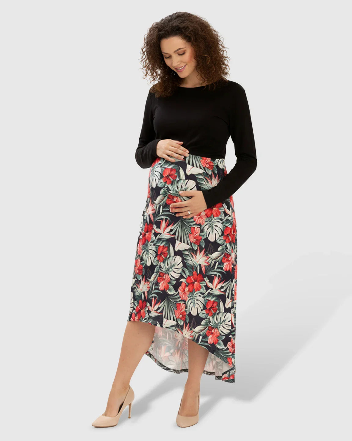 Bump Society – The Nursing Collection: Two-Piece Floral Nursing & Maternity Maxi Dress
