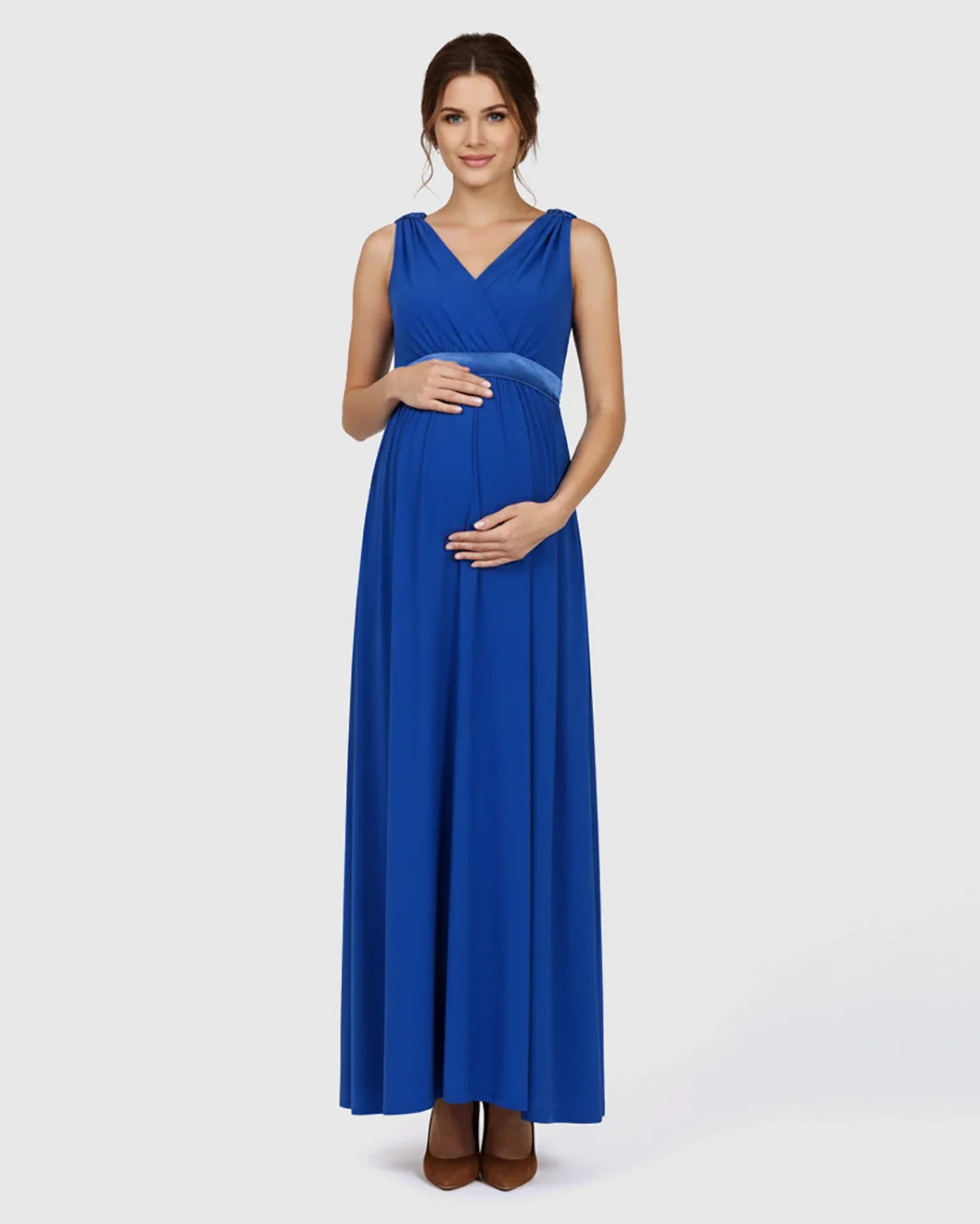 The Comfort Collection: Fitted-Waist V-Neck Maternity Dress
