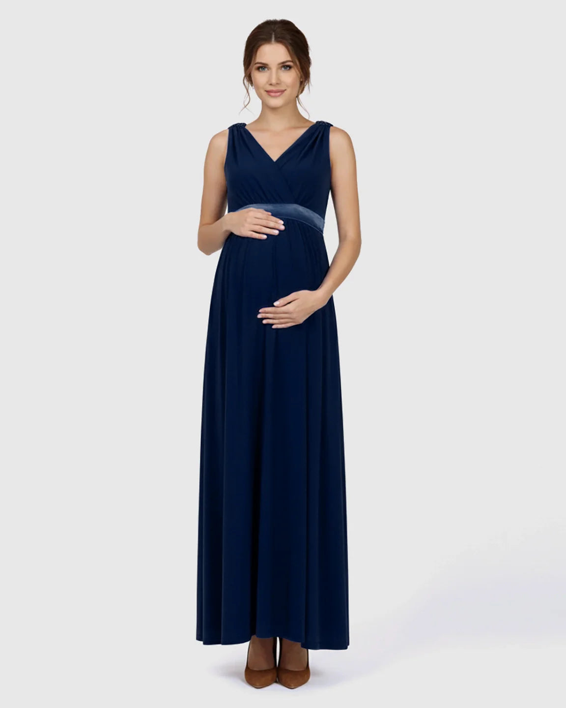 The Comfort Collection: Fitted-Waist V-Neck Maternity Dress