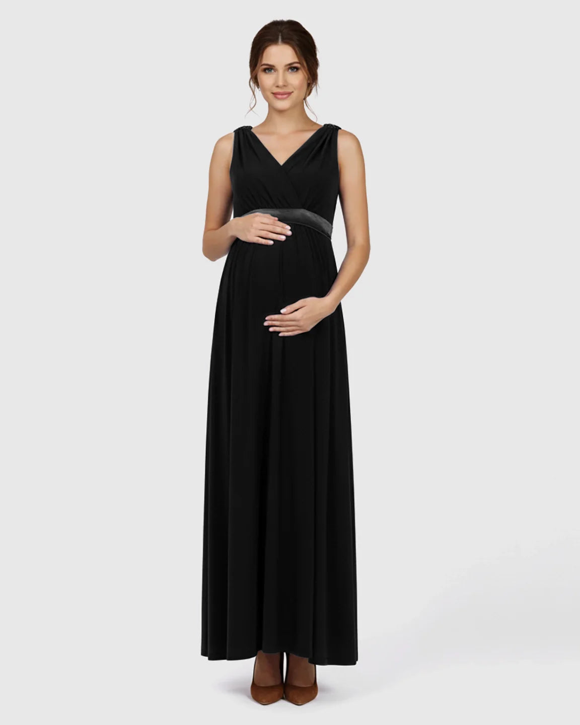 The Comfort Collection: Fitted-Waist V-Neck Maternity Dress