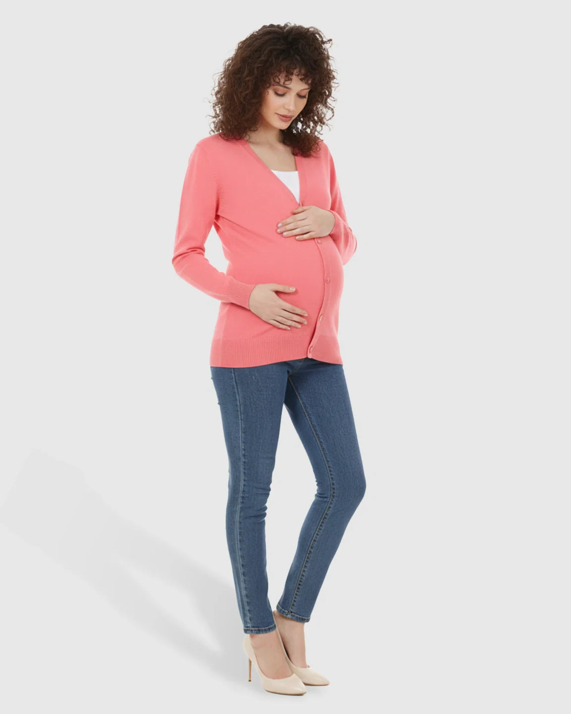 Bump Society – The Comfort Collection: Button-Front V-Neck Maternity Cardigan
