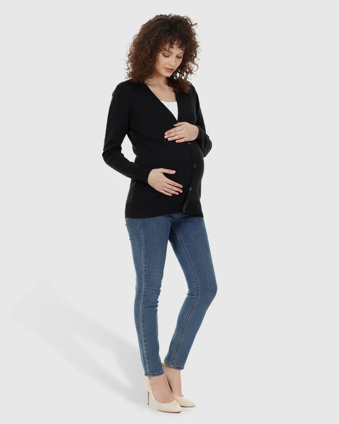 Bump Society – The Comfort Collection: Button-Front V-Neck Maternity Cardigan