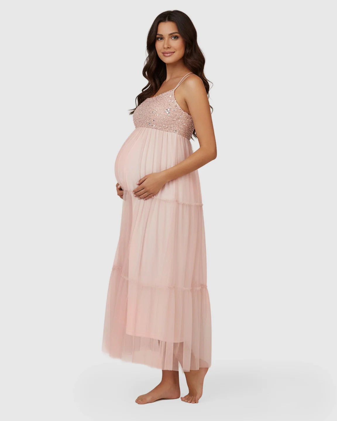 Bump Society – The Comfort Collection: Sequin Halter Mesh Maternity Gown