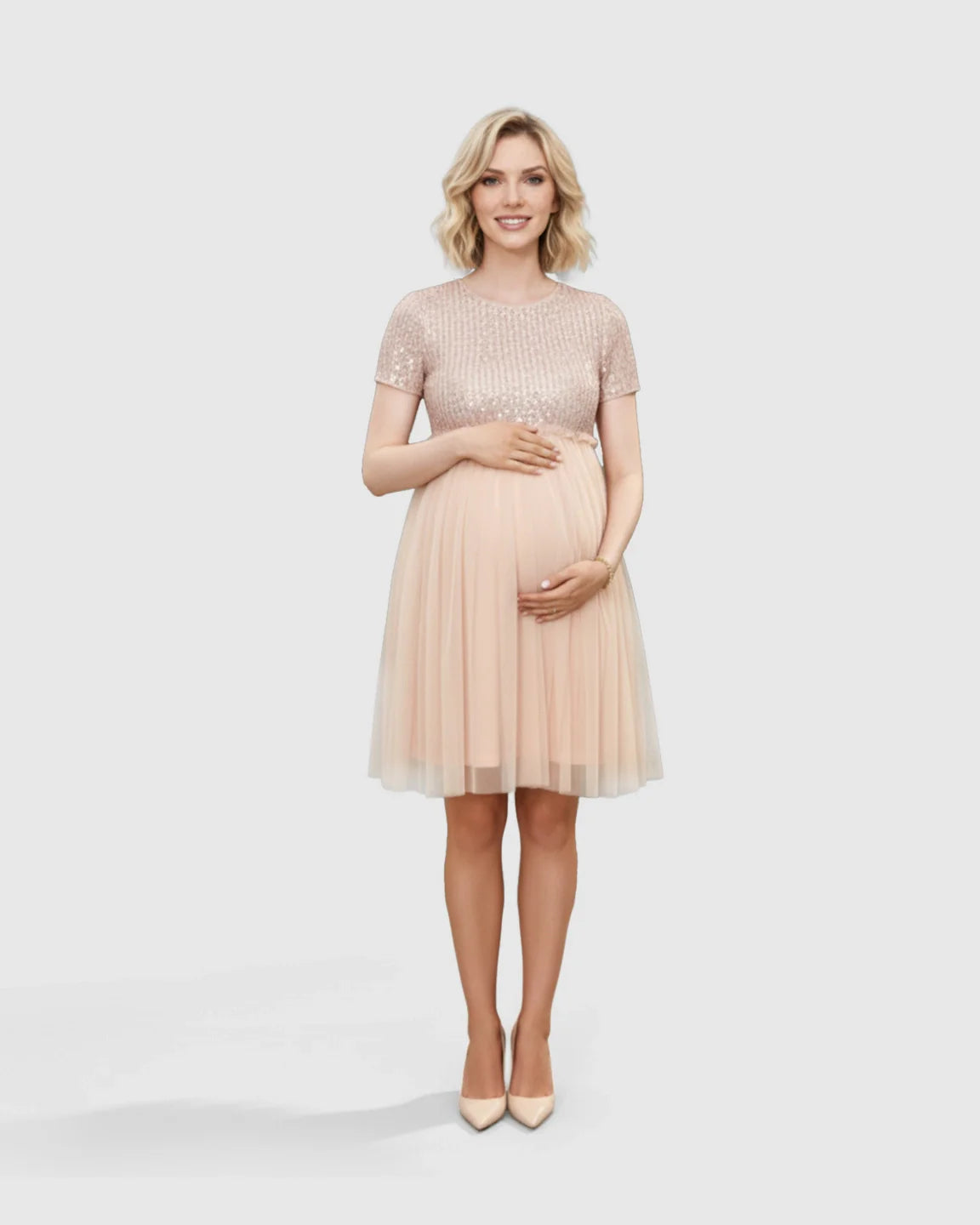 Bump Society – The Comfort Collection: Sequin Empire-Waist Maternity Midi Dress