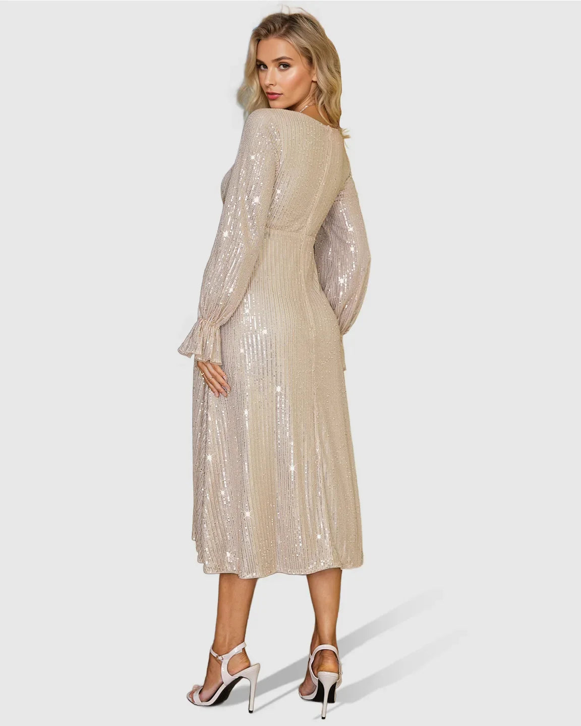 Bump Society – The Comfort Collection: Fully Sequined Empire-Waist Maternity Midi Dress