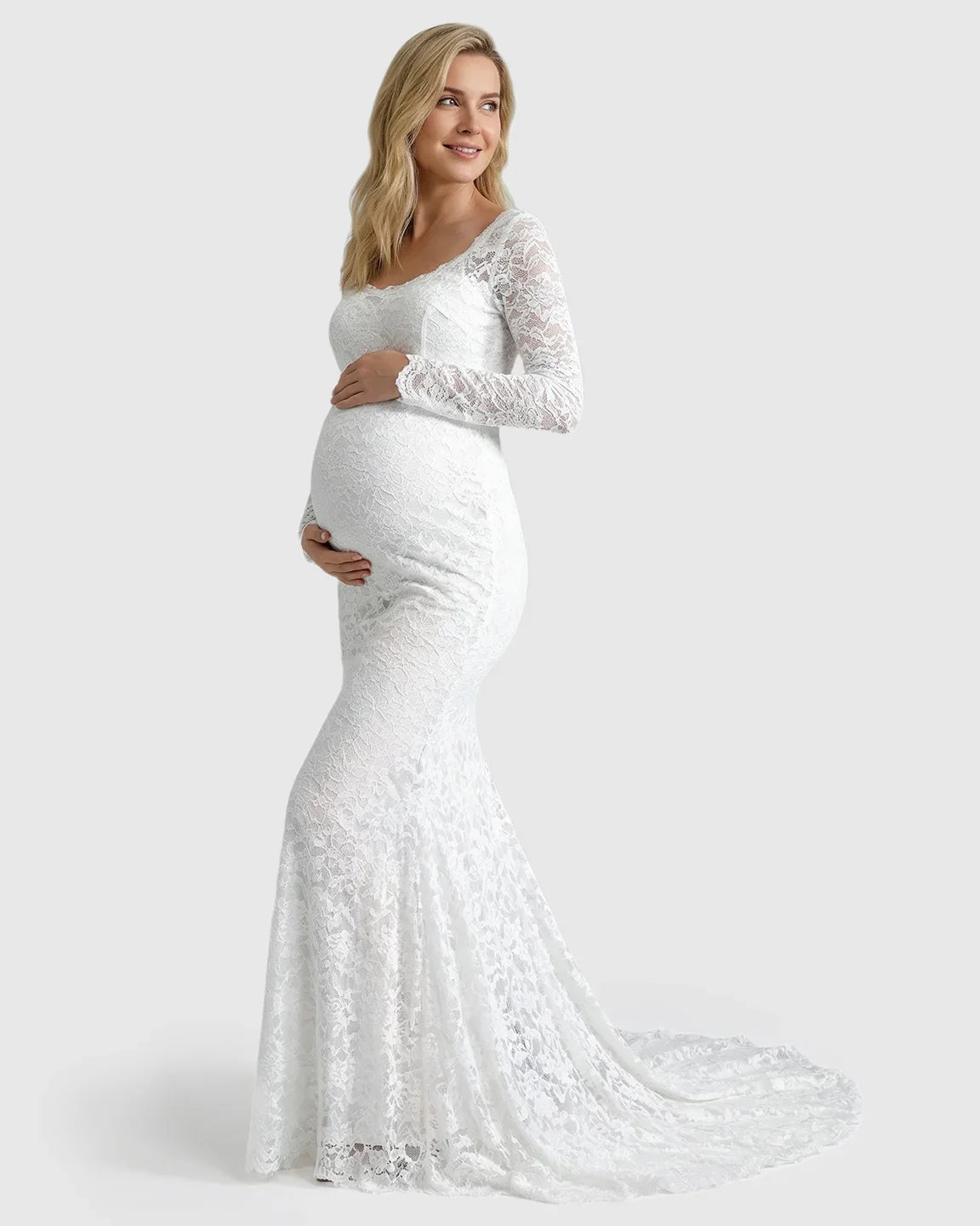 Bump Society – The Comfort Collection: Lace Train Long-Sleeve Maternity Gown
