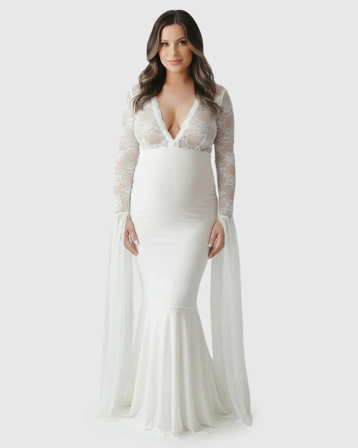 Bump Society – The Comfort Collection: Lace Deep-V Floor-Length Maternity Gown
