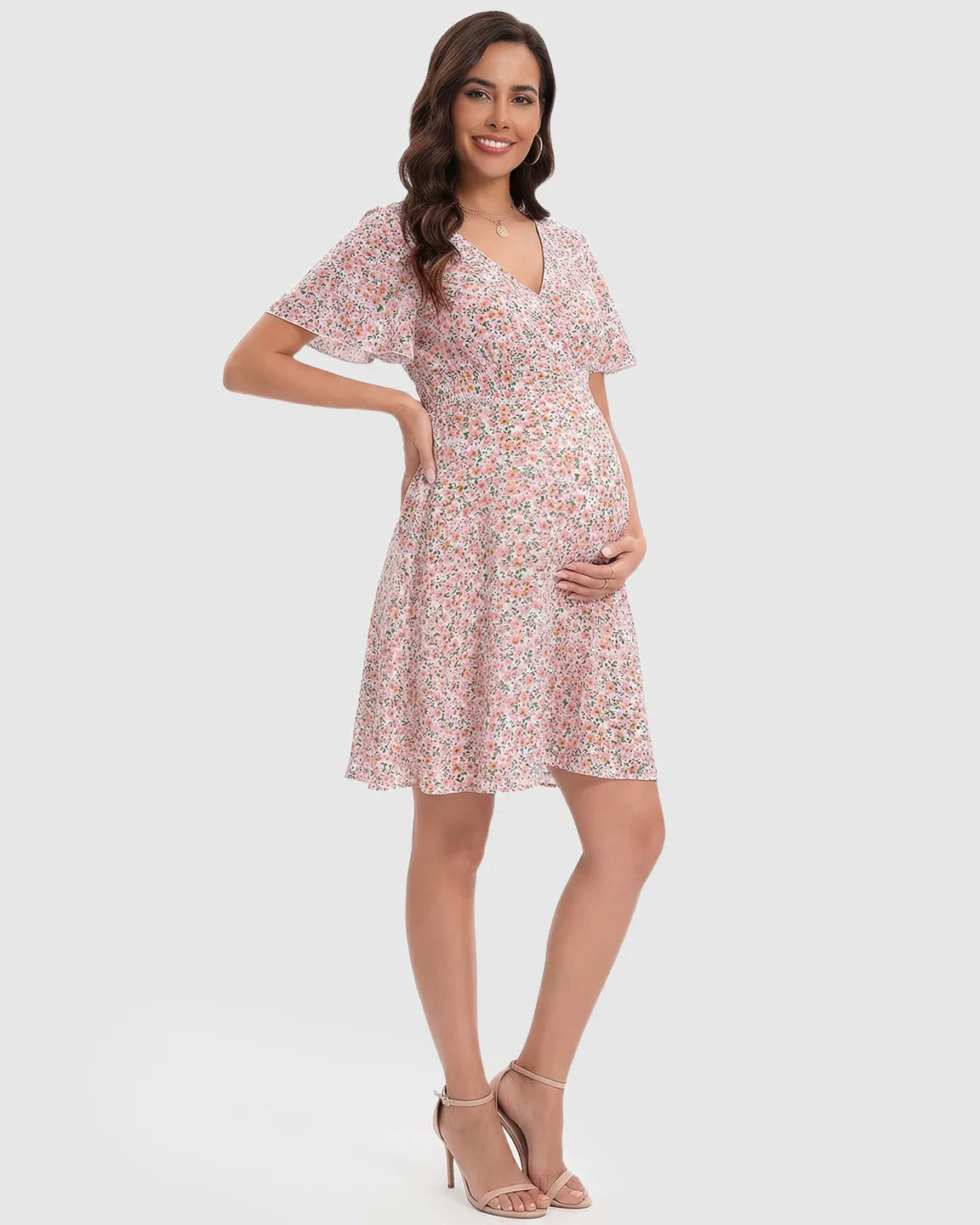 Bump Society – The Comfort Collection: Flounce Sleeve Floral A Line Maternity Mini Dress