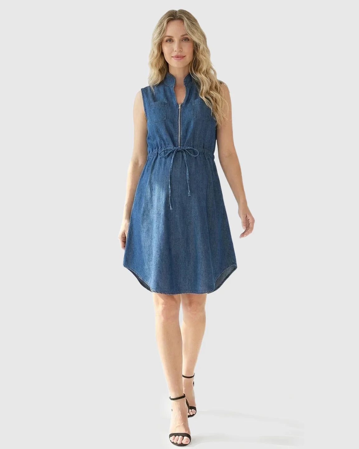 Bump Society – The Nursing Collection: Front-Zip Denim Casual Nursing & Maternity Dress