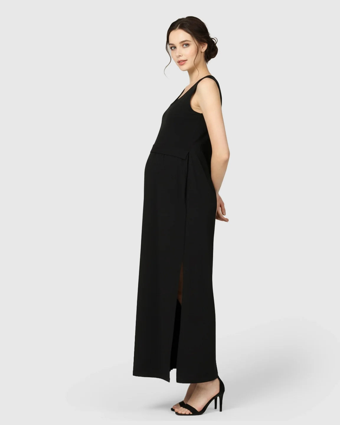 Bump Society – The Comfort Collection: Side-Slit Casual Maternity Maxi Dress