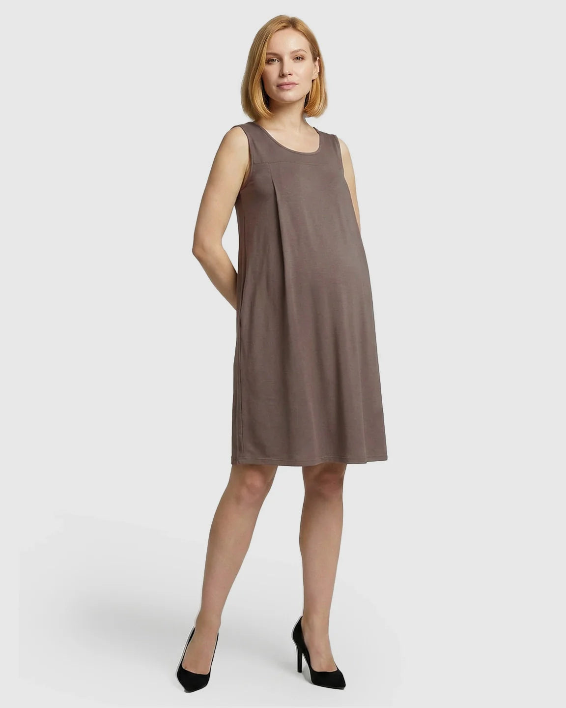 Bump Society – The Nursing Collection: Discreet Nursing Opening Casual Maternity Midi Dress