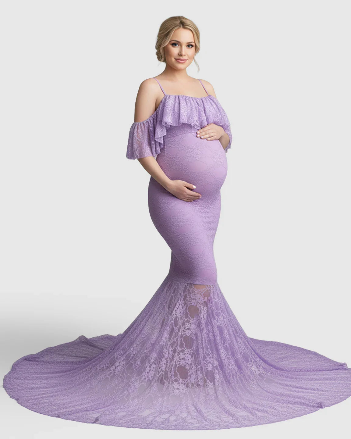 Bump Society – The Comfort Collection: Off-Shoulder Lace Mermaid Maternity Gown