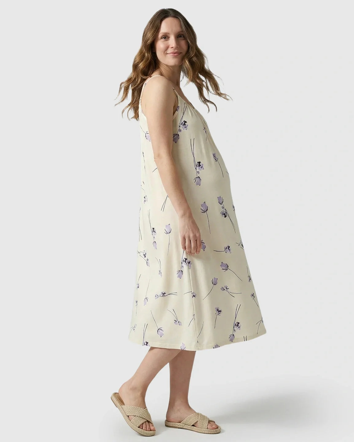 Bump Society – The Comfort Collection: Lavender Floral Built-In Bra Maternity Cami Nightdress