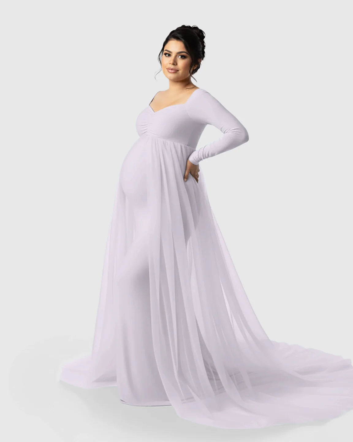 Bump Society – The Comfort Collection: Sheer Mesh Flowy Train Maternity Maxi Dress