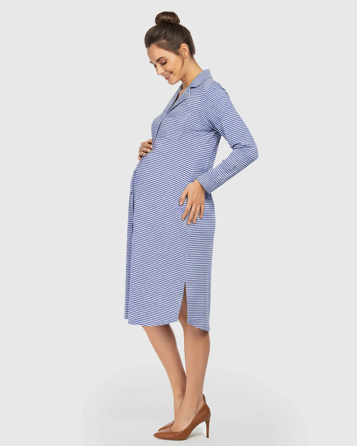 The Sleep Collection  Striped Button Front Shirt Style Maternity Sleepwear