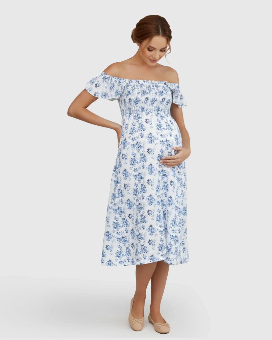 Bump Society – The Comfort Collection: Smocked Bodice Romantic Maternity Dress