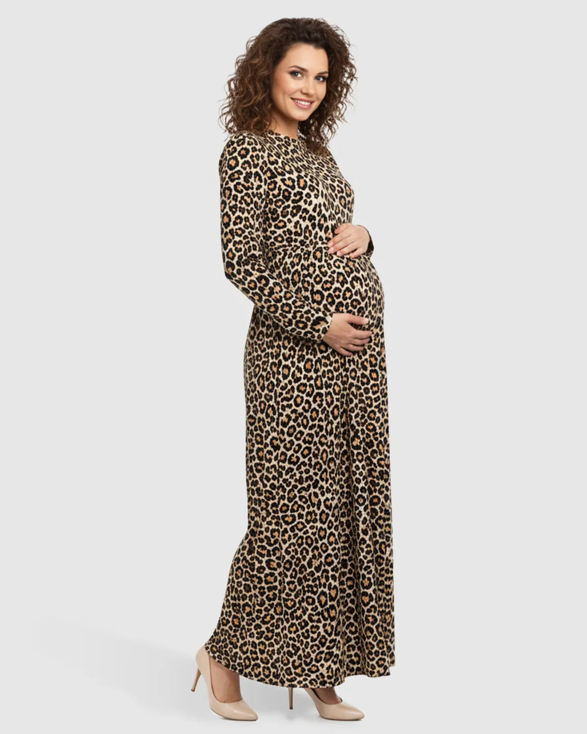 Bump Society – The Comfort Collection: Flowing Skirt Leopard Print Maternity Maxi Dress