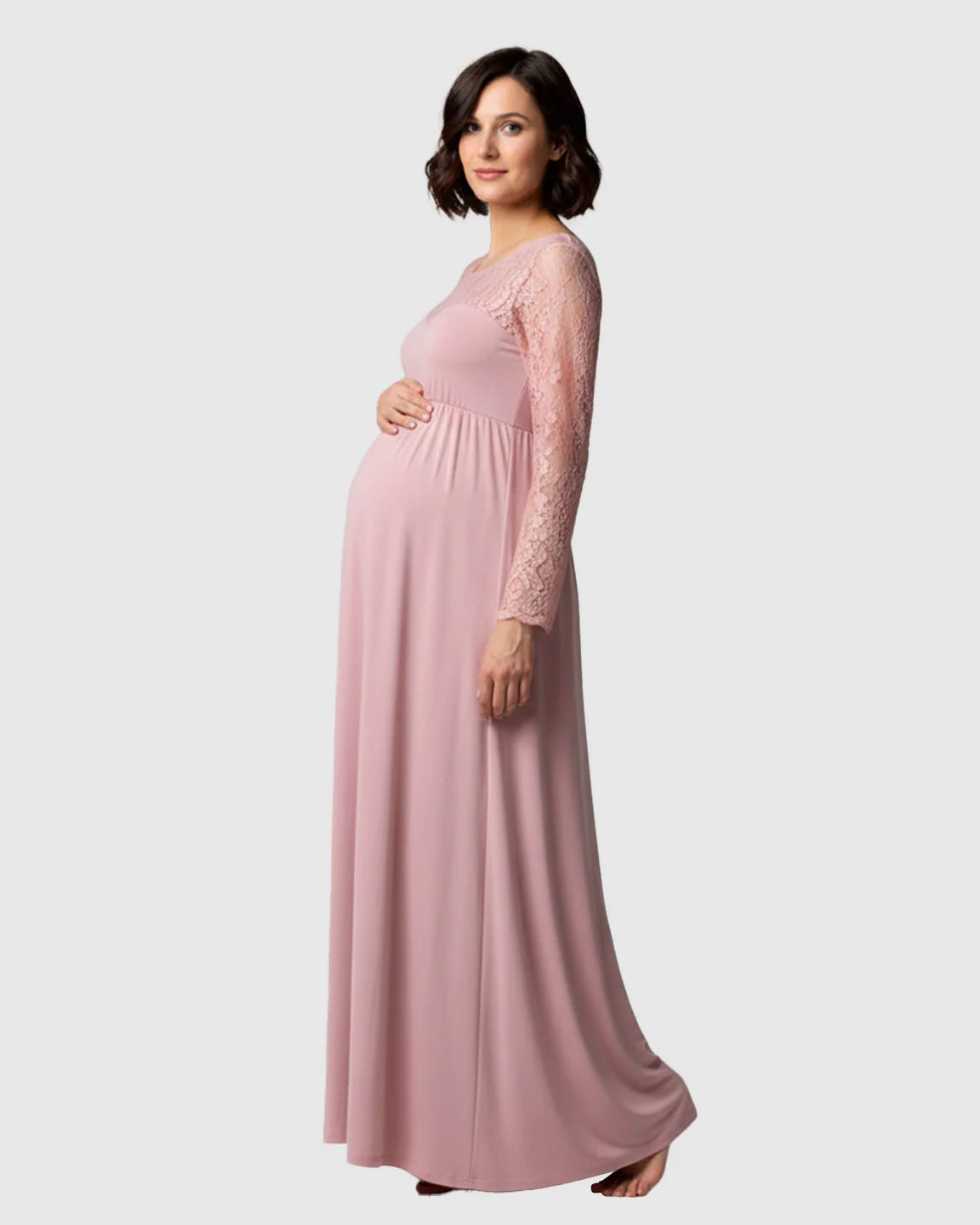 Bump Society – The Comfort Collection: Elegant Lace Floor-Length Maternity Photoshoot Dress