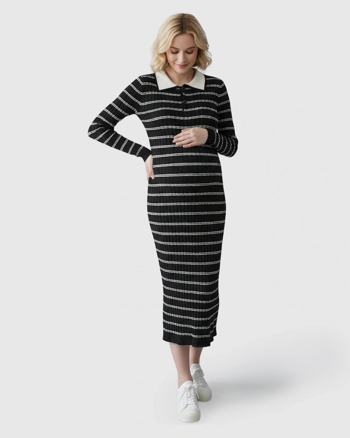Bump Society – The Comfort Collection: Contrast Collared Casual Maternity Midi Dress