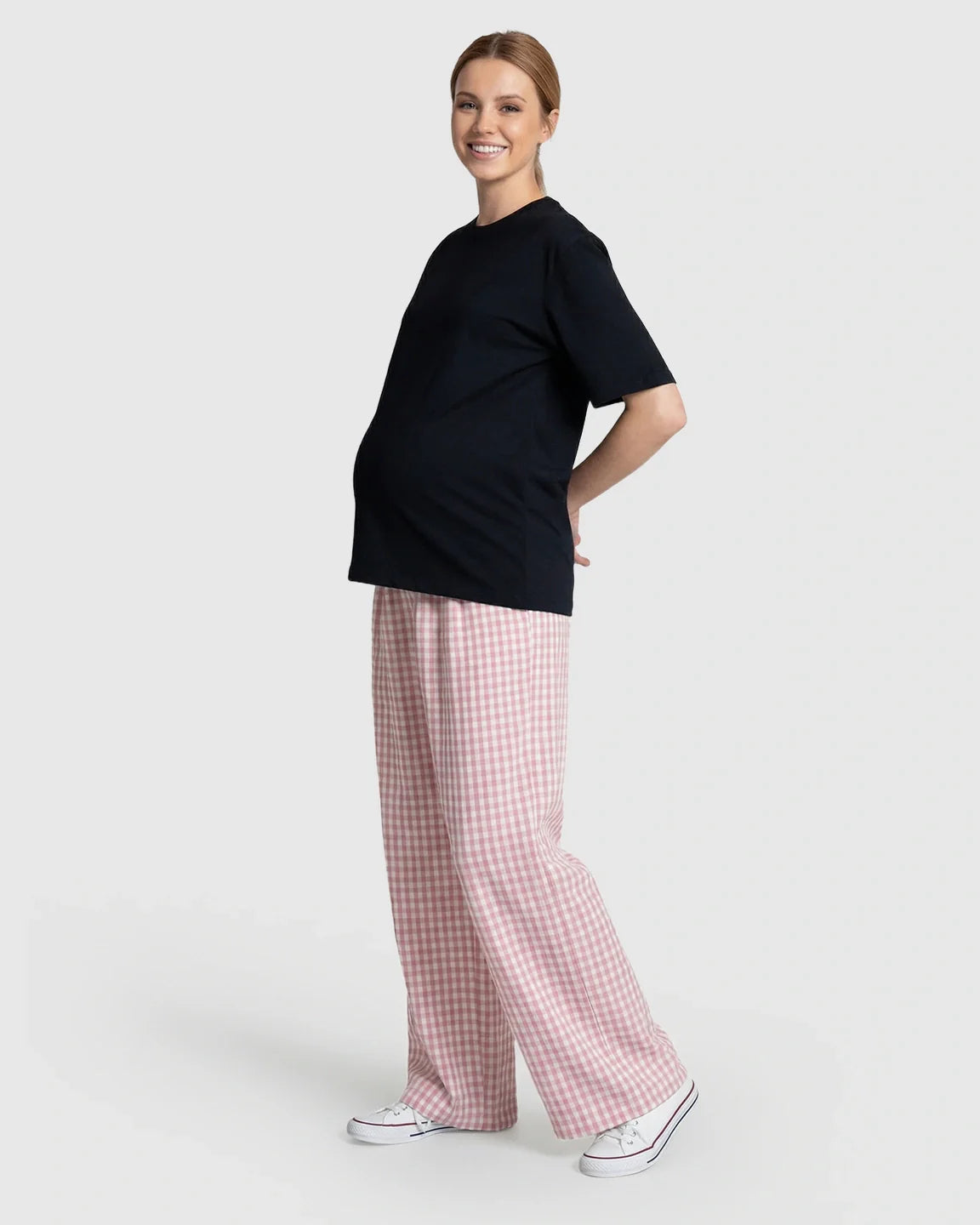 Bump Society – The Comfort Collection: Plaid Print Wide Leg Maternity Trousers