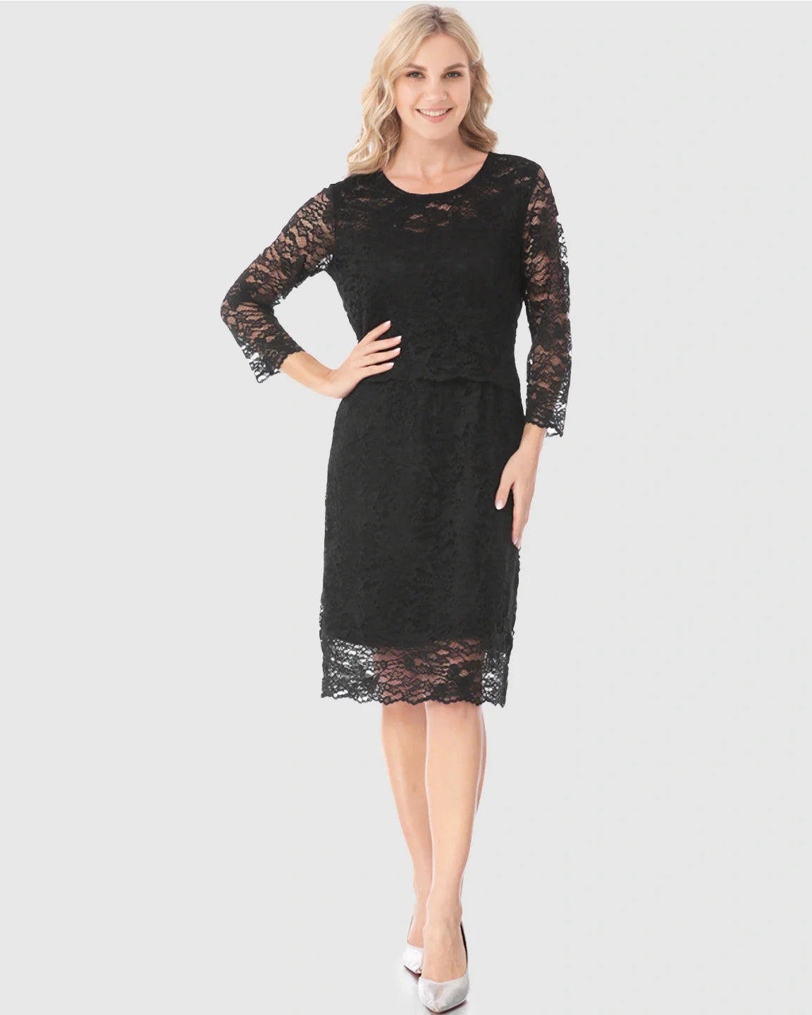 Bump Society – The Nursing Collection: Mid-length Lace Sleeves Maternity & Nursing Dress