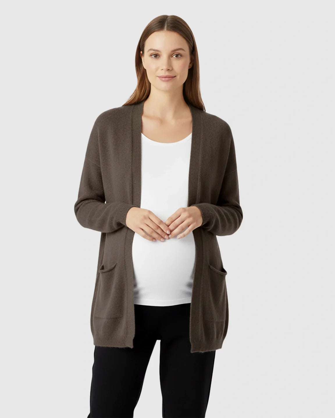 Bump Society – The Comfort Collection: Cozy Wool Blend Long Knit Maternity Cardigan