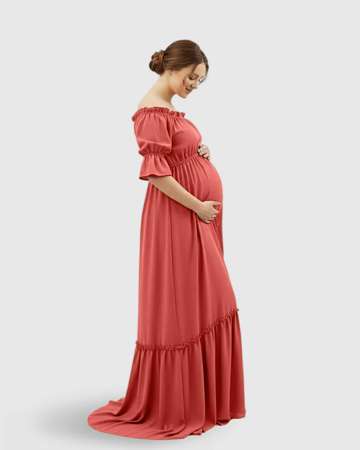 The Comfort Collection: Elegant Off-Shoulder Flared Maternity Long Dress